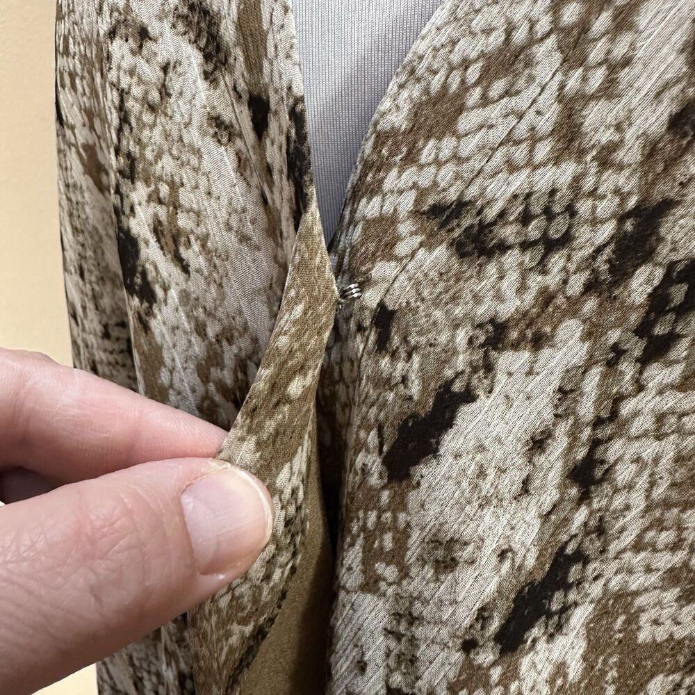 DKNY Top Women's XL Brown Snake Print Faux-Wrap Long Sleeve Semi Sheer Career - Picture 4 of 11
